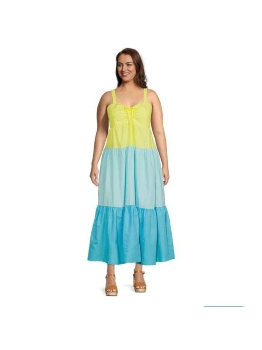 Colorblock Maxi Dress With Adjustable Straps & Ruched Bodice Terra & Sky 1X 100%